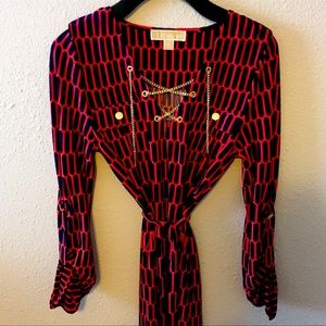 Michael Kors belted dress red and navy size xs